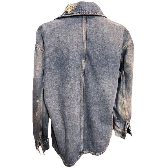 Zara Denim Jacket Patchwork Vintage Oversized Button Front Pockets Men Sz S Y2K - Picture 4 of 9